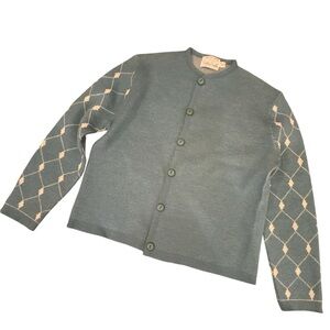 Vintage Bobby Brooks - Size‎ Lg 100% Wool Blue Cardigan Sweater Cottagecore